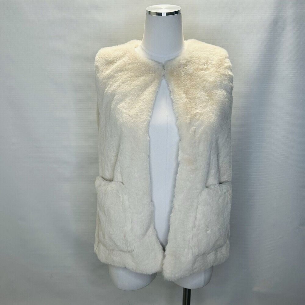 Girls Zara Faux Fur Cream Layering Trendy Warm Vest Pockets SZ 13/14 Year NEW